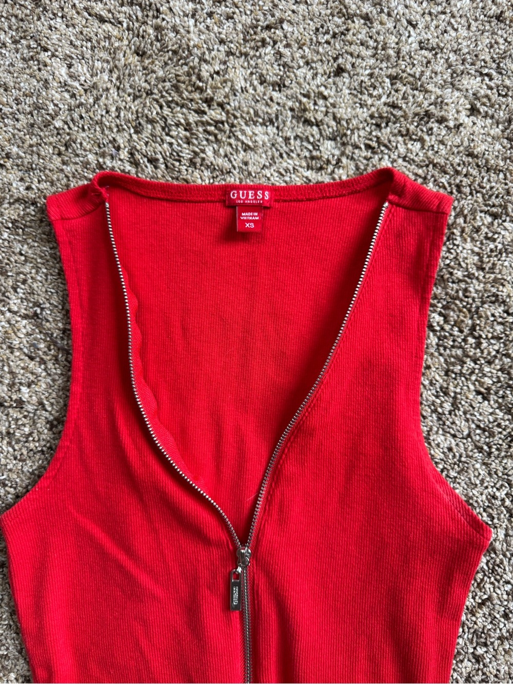 GUESS Red Zip-Front Ribbed Tank - Picture 2 of 2